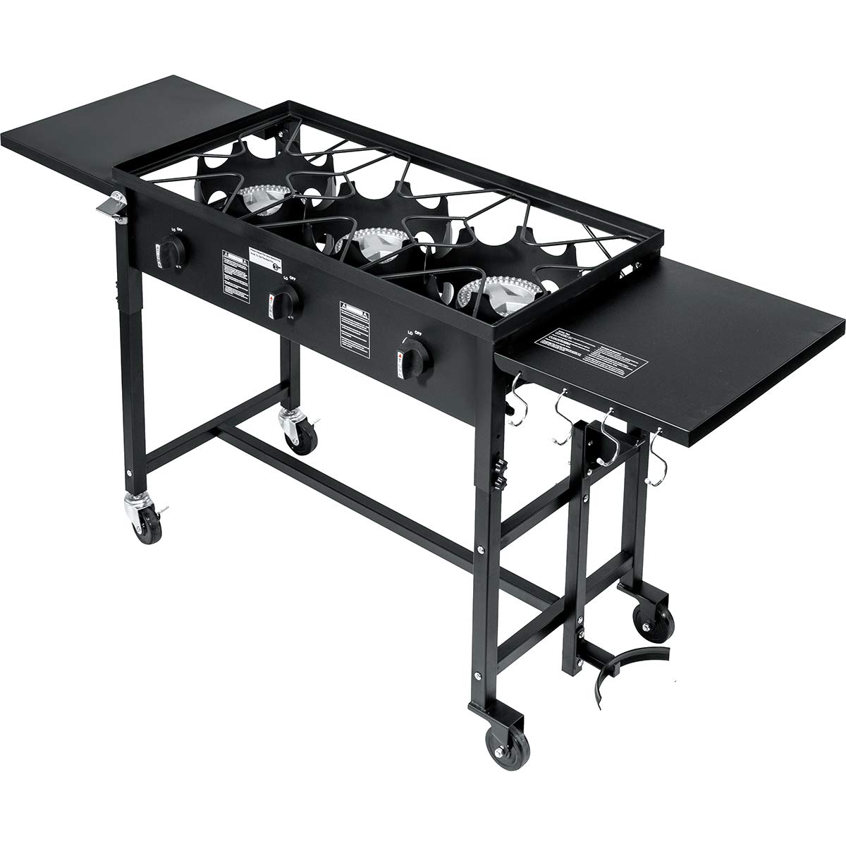 Barton Portable Propane Camp Stove - 87,000 BTU Triple Burner Outdoor Cooking Stove with Side Table, Wheels & Regulator - Perfect for Camping, Backyard BBQs, Tailgating and Patio Cooking