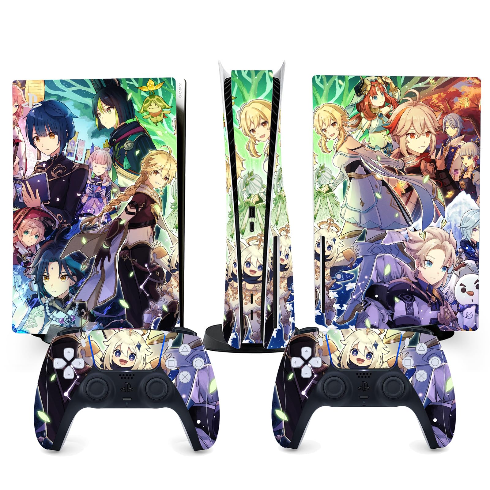 Genshin Impact PS5 Skin & Controller Wrap Set - Matte Vinyl Decal Stickers for Sony PlayStation 5 Disc Edition - Anime Gaming Accessories for Console Protection & Customization | Perfect for Gaming Rooms, Streamers & Anime Fans