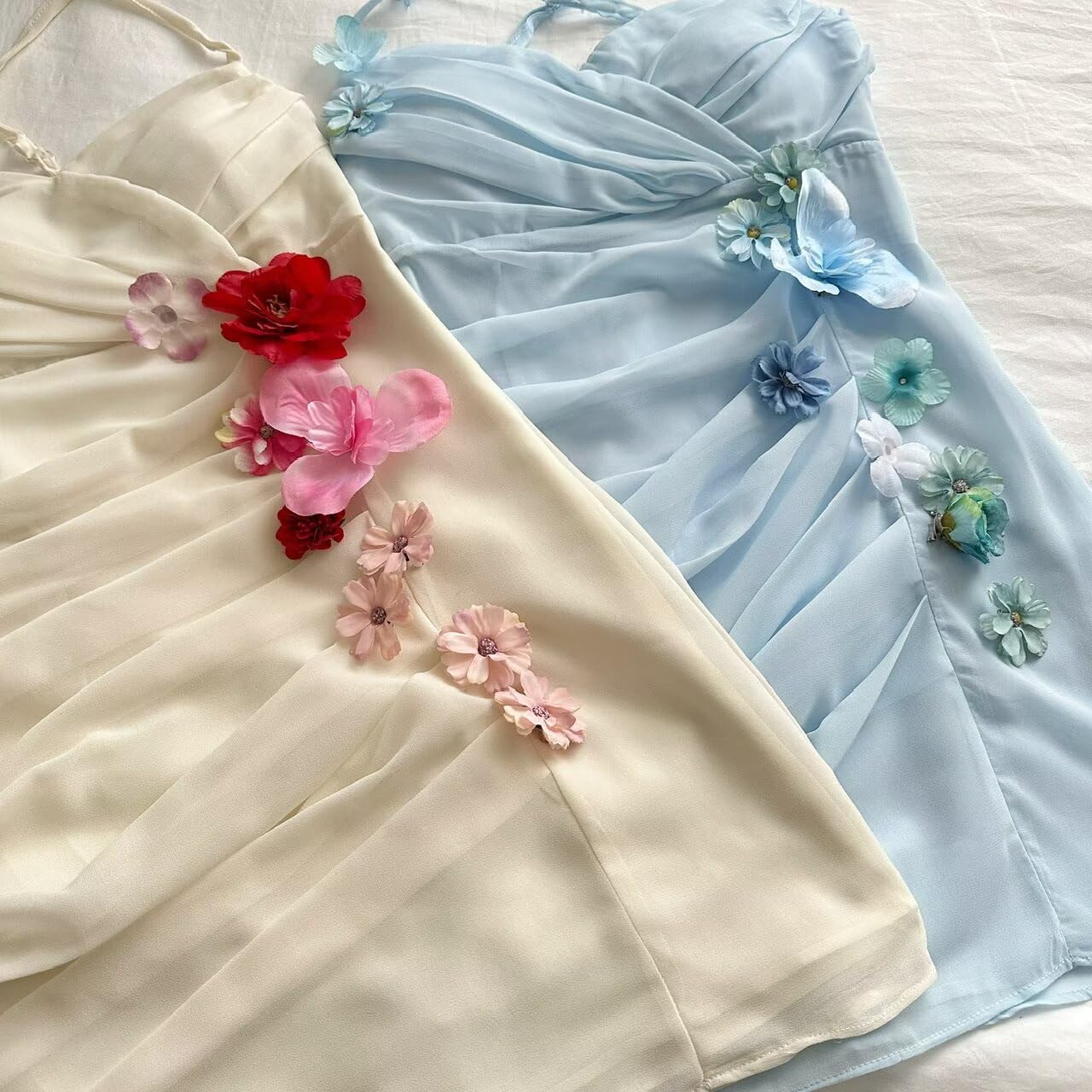 Elegant Chiffon Spaghetti Strap Homecoming Dress for Teens with 3D Floral Appliques - Mermaid Prom Gown & Cocktail Mini Dress GL0025 | Perfect for Prom Night, Homecoming Dance, Wedding Guest & Special Occasions