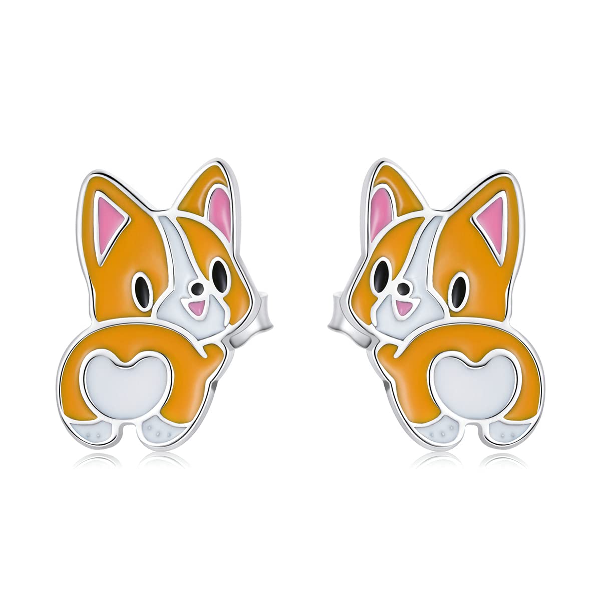 925 Sterling Silver Cute Animal Stud Earrings - Cartoon Frog Prince, Big Eyed Bird, Giraffe, Corgi Dog & Raccoon Designs | Hypoallergenic Enamel Jewelry for Women | Perfect for Casual Wear, Gifts & Everyday Fashion Accessories