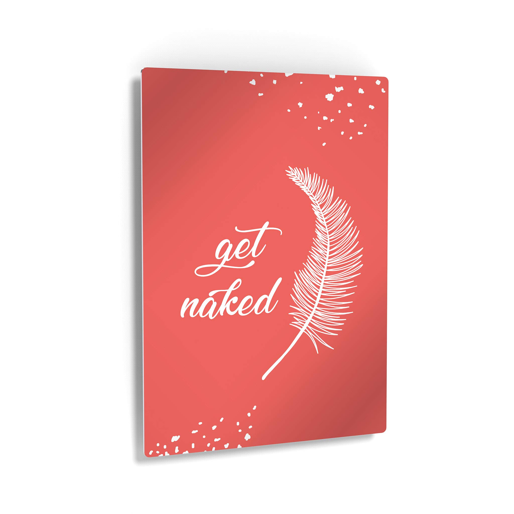 Smile Art Design Get Naked Typography Bathroom Decor - Metal Print Feather Wall Sign for Bathroom, Home & Wall Art Decor - Ready to Hang Made in USA (24x16 Inches) - Perfect for Spa, Powder Room & Modern Home Decoration