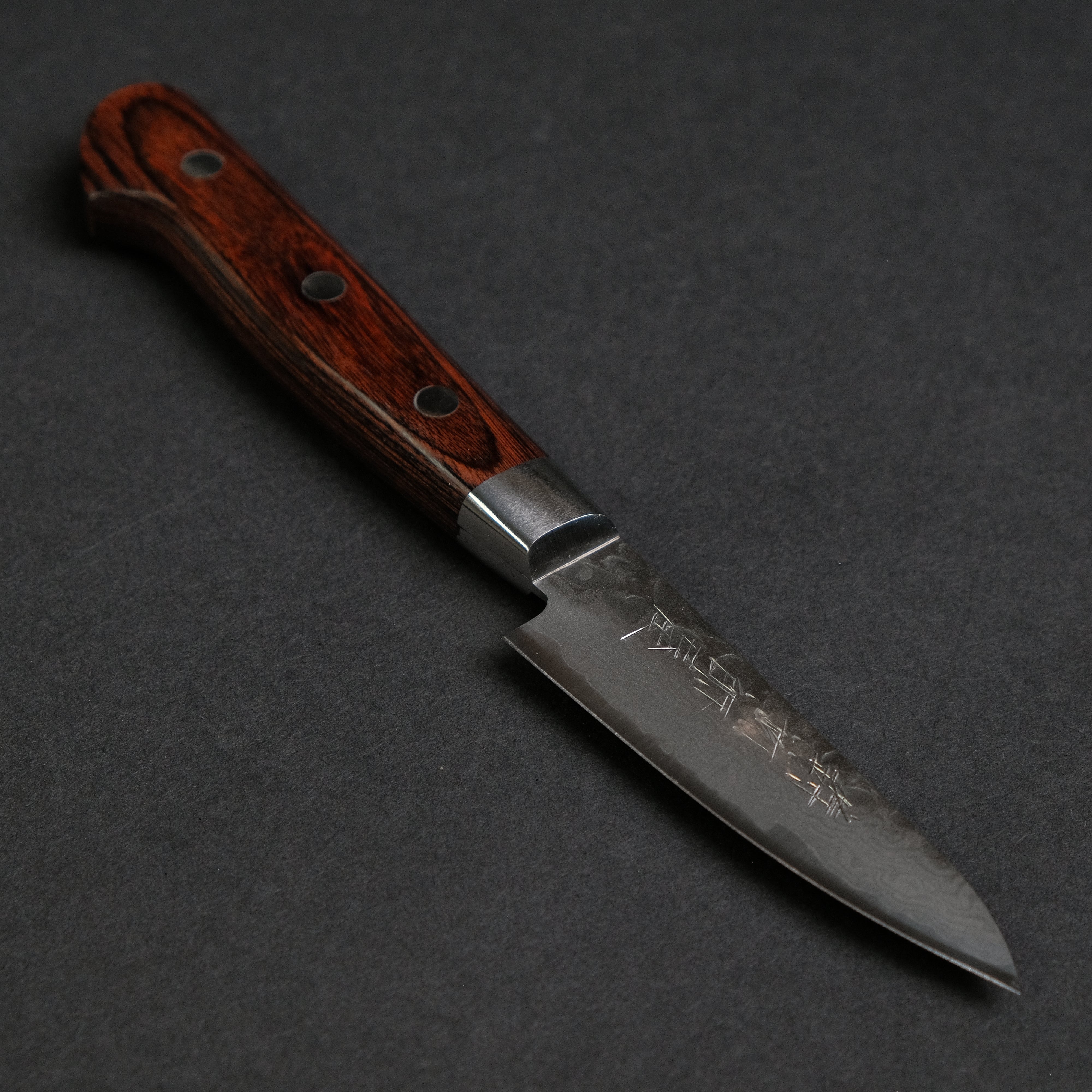 Hitohira Imojiya ST Tsuchime Damascus Paring Knife with Imitation Mahogany Handle - Premium Japanese Kitchen Knife for Peeling, Slicing & Garnishing Fruits & Vegetables