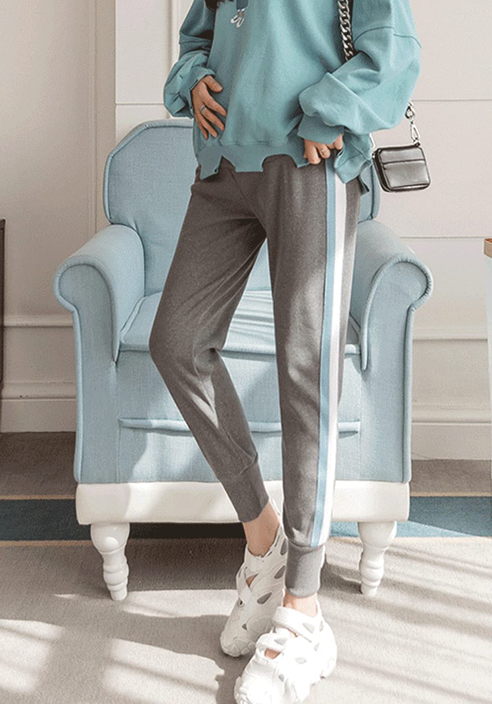 Soft Cotton Maternity Sweatpants with Sherpa Lining - Comfortable Over Bump Pregnancy Pants for Expecting Moms | Perfect for Relaxing at Home, Winter Wear & Postpartum Recovery