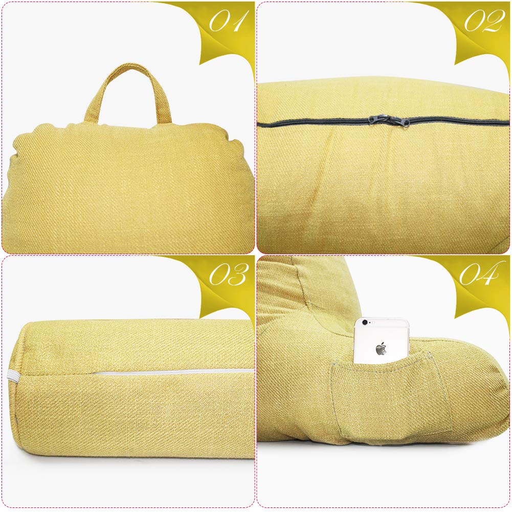 SUNSIDE Reading Pillow for Adults - Detachable Neck Roll & Arm Support, Washable Cotton Linen Cover - Perfect for Bed Sitting, Studying, Gaming, Watching TV, and Relaxing in Lounge