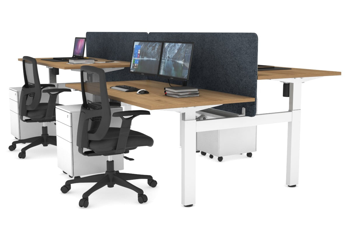 Adjustable 4-Person H Bench Workstation - White Frame (1400L x 800W) | Ergonomic Office Desk for Team Collaboration & Workspace Efficiency
