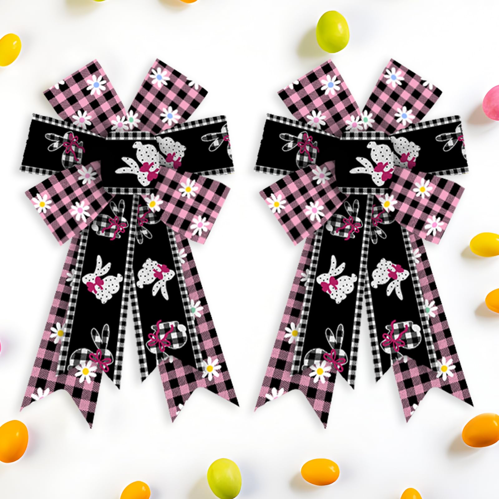 2 Pack Easter Wreath Bows - Purple & White Buffalo Plaid Ribbon Bows for Spring Door Decor, Bunny Egg Crafts, Birthday Party, and Seasonal Home Decoration | Perfect for Easter, Spring Celebrations, and Front Door Decorating
