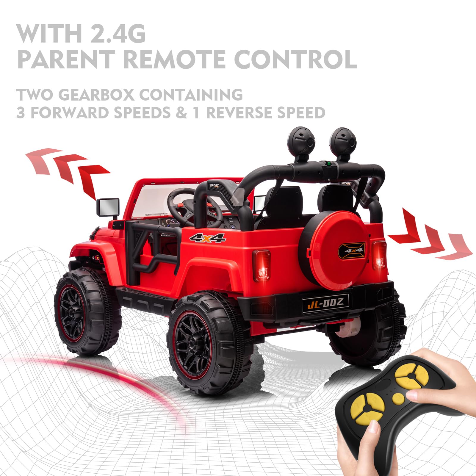 12V Kids Electric Ride On Truck - 2 Seater with Parental Remote Control, MP3 Player & LED Lights | Spring Suspension for Smooth Ride | Perfect for Birthday Gifts & Outdoor Play (Red)