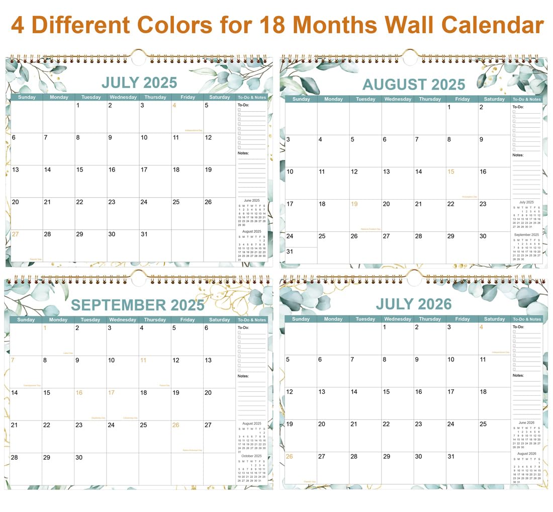 2025-2026 18-Month Wall Calendar (July 2025-December 2026) - Premium Paper, Twin-Wire Binding with Hanging Hook, 12