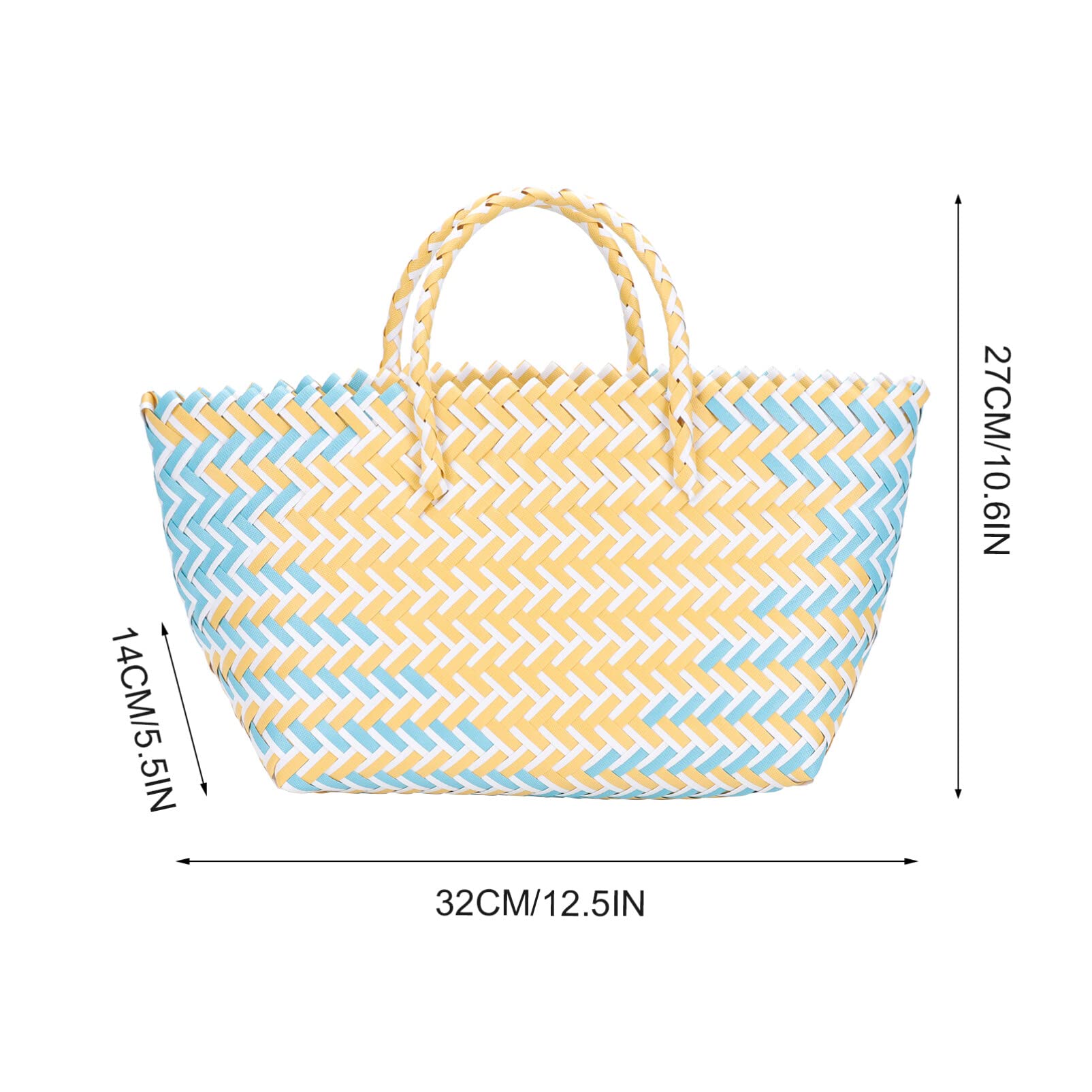 Handmade Moroccan Market Basket - Large Capacity French Wicker Straw Beach Bag for Women, Kids & Baby Toys - Perfect for Shopping, Laundry, Picnics & Beach Outings (Blue & Yellow)
