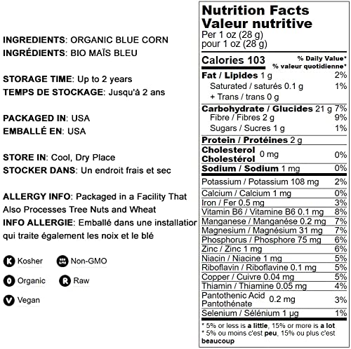 Organic Non-GMO Blue Corn Kernels - 20 lb Bulk Whole Dried Corn for Grinding | Vegan Cereal Grain Rich in Vitamin B6 & Phosphorus | Perfect for Soups, Stews, Casseroles, Tamales & Cornbread Baking