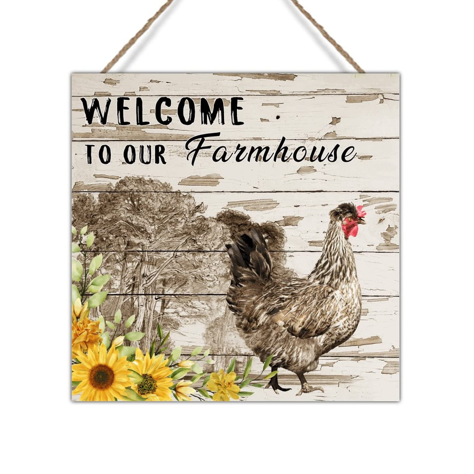 Vintage Rainbow Rooster Wood Plaque - Farmhouse Chicken Coop Decor - Distressed Wooden Sign for Game Room & Playroom - 12x12 Inch Rustic Wall Art - Perfect Farmer Birthday Gift for Country Home & Kitchen Decor