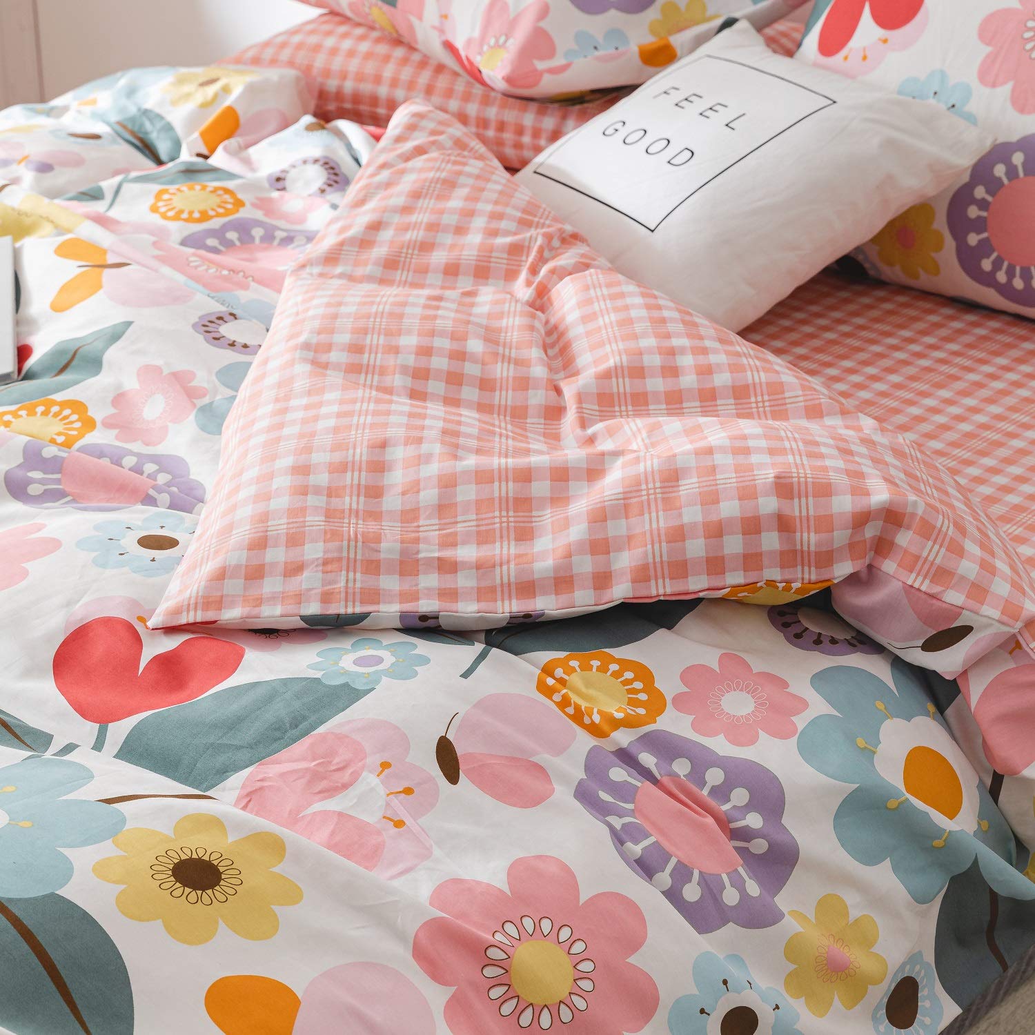 Floral Duvet Cover Twin Size - 100% Cotton 3-Piece Flower Bedding Set with Zipper Closure | Reversible Garden Print | Breathable Cotton Twin Duvet Cover (No Comforter Included) | Perfect for Kids' Rooms, Guest Bedrooms & Boho Chic Decor