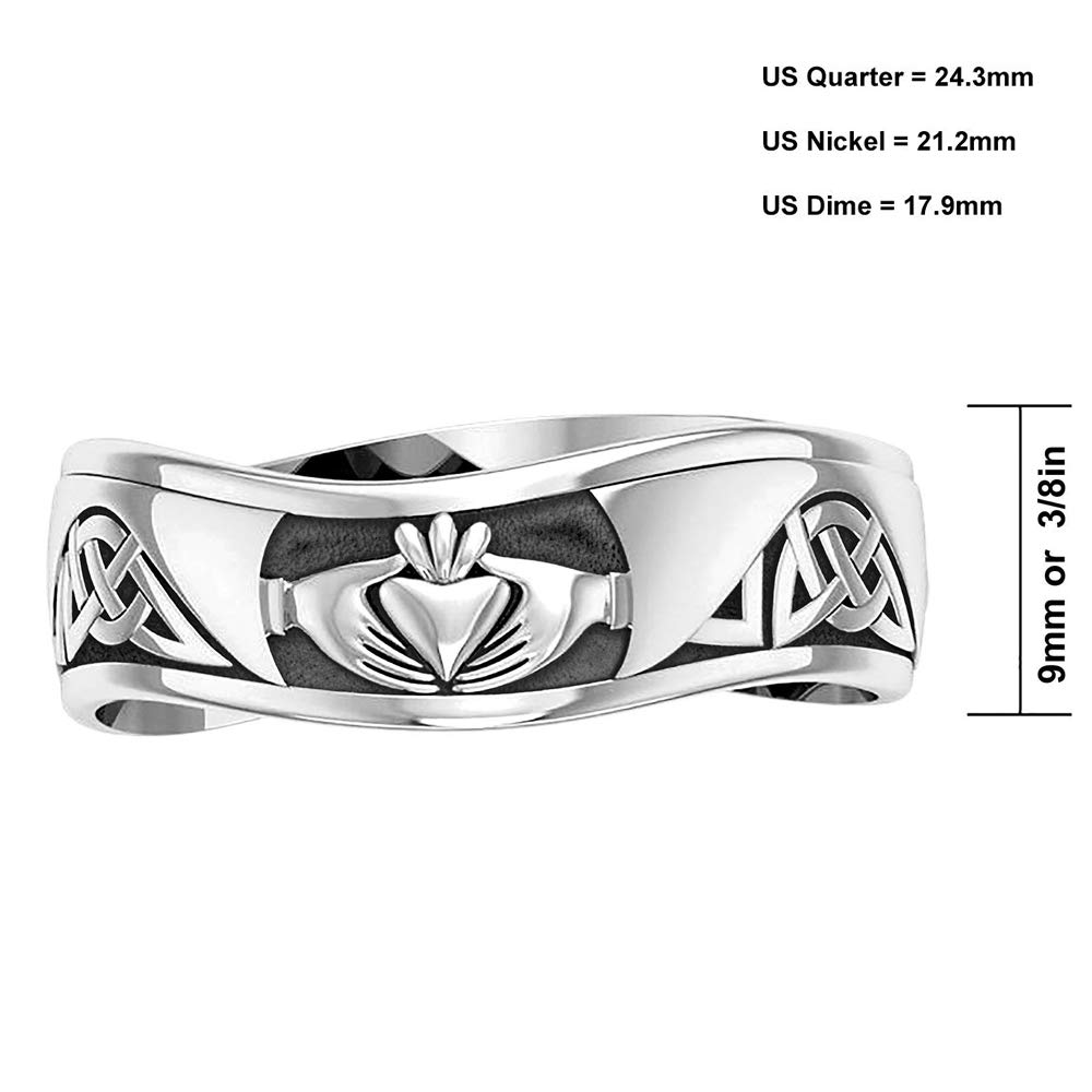 Authentic 925 Sterling Silver Men's Celtic Claddagh Knot Ring - Irish Heritage Wedding Band for Men, Perfect for Engagement, Anniversary & St. Patrick's Day Gifts
