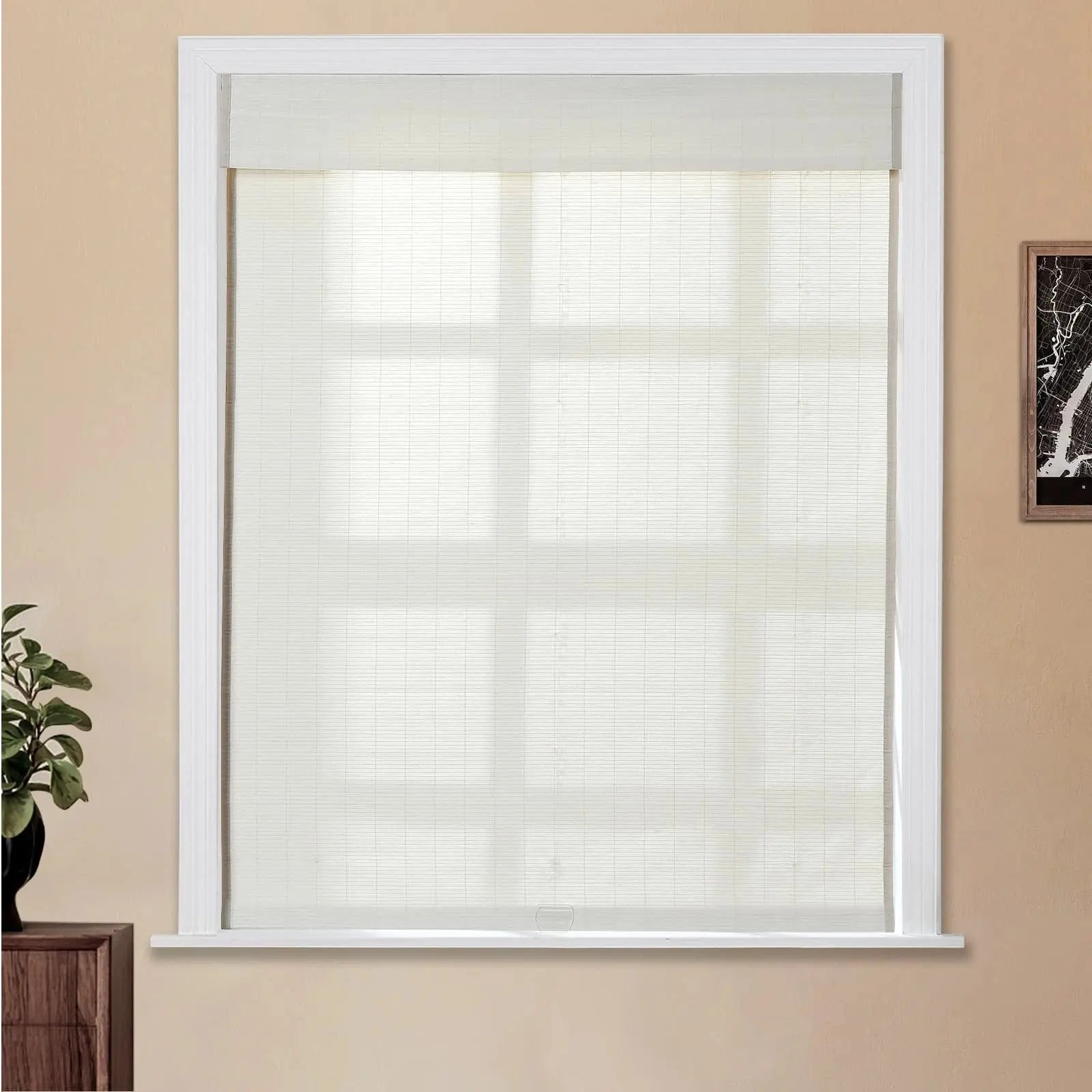 Natural Flax Bamboo Woven Window Shade - Eggshell White | Eco-Friendly Light Filtering Roman Shades for Living Room & Bedroom