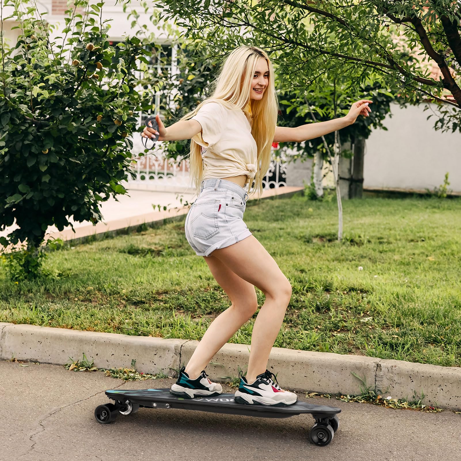 **Caroma 1200W Electric Skateboard with Remote - 28MPH High Speed, 350W Brushless Motor, Built-in BMS - Electric Longboard for Adults & Teens - Perfect for Commuting & Outdoor Fun**
