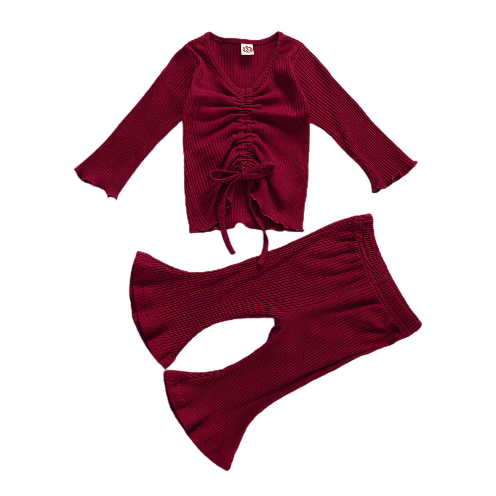 Newborn Baby Girl Boy Clothes Set - Knitted Ruffle Romper Top & Bell Bottom Flared Pants 2-Piece Outfit | Soft Cotton Autumn Winter Wear for Infants | Perfect for Photoshoots, Family Gatherings & Daily Outings