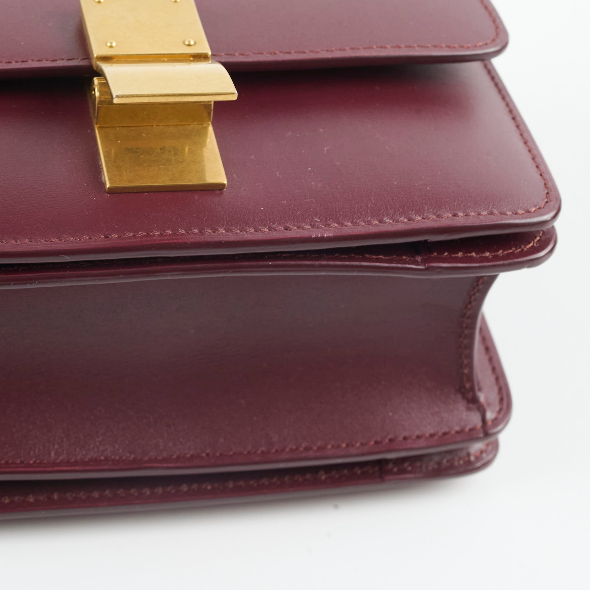 Celine Mini Box Bag in Burgundy Leather - Elegant Crossbody Purse for Women | Perfect for Work, Travel & Evening Events