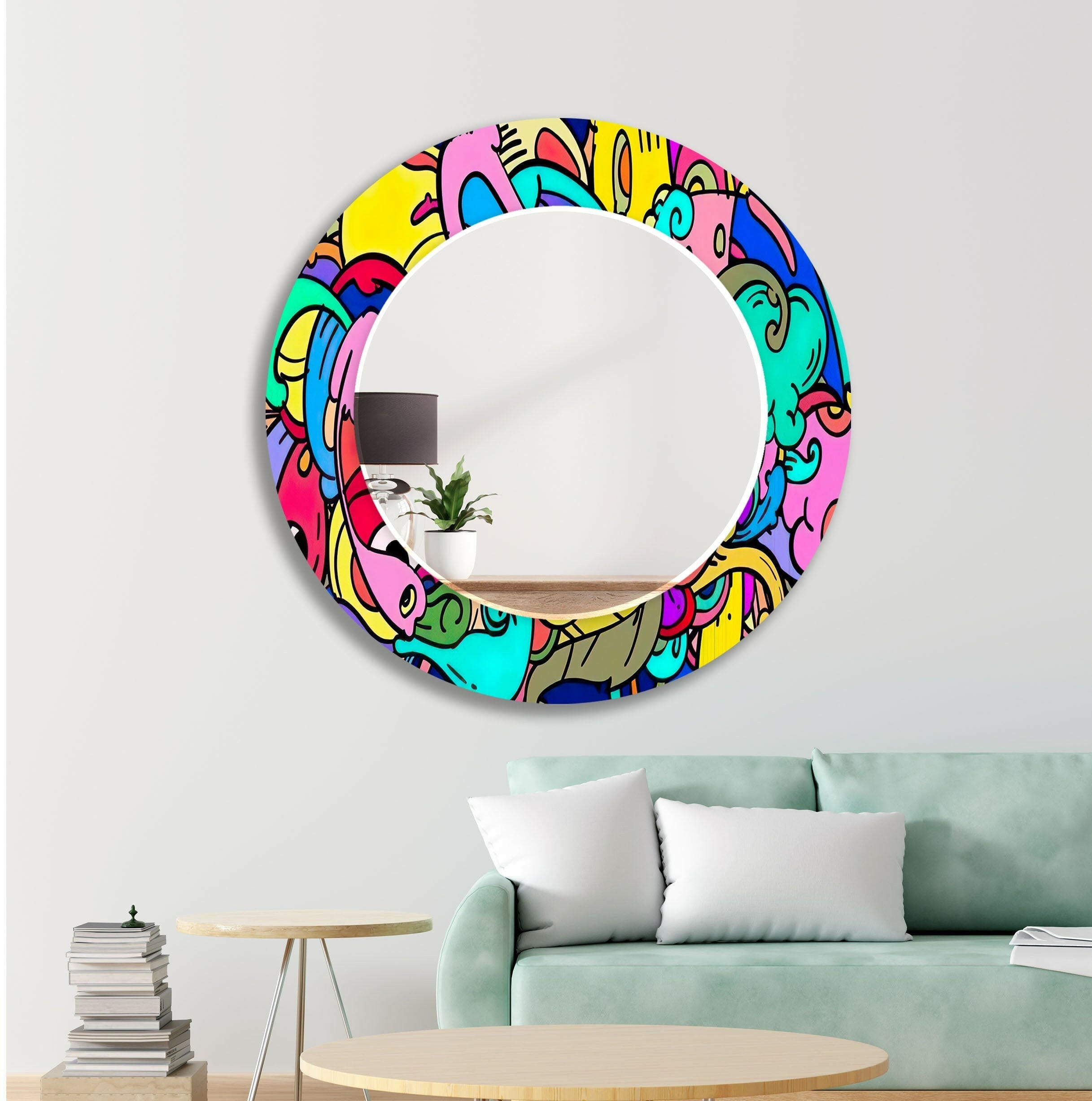 Vibrant Pop Art Glass Wall Mirror - Modern Home Decor for Living Room, Bedroom & Bathroom - Unique Handmade Design for Stylish Interiors