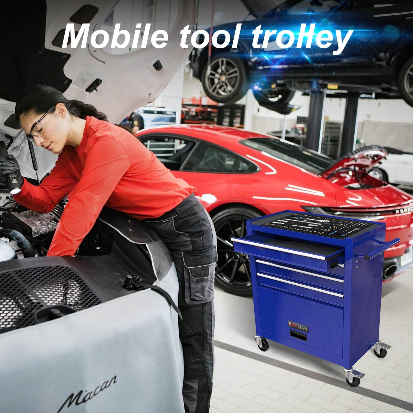 233-Piece Heavy-Duty Rolling Tool Chest Set with 4-Drawer Blue Metal Cabinet - Mobile Mechanic Tool Cart on Wheels for Garage Storage & Workshop Organization | Perfect for Auto Repair, Home Improvement & DIY Projects