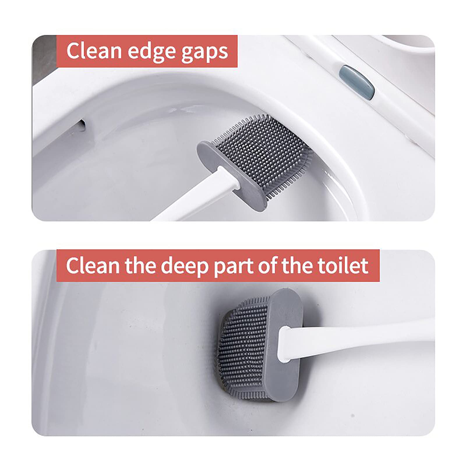Long-Handled Silicone Toilet Brush and Holder Set - Wall-Mounted Bathroom Cleaning Brush with Ventilation Base, Punch-Free Design, No Dead Ends - Compact Size for Small Bathrooms (Blue) - Perfect for Daily Cleaning and Hygiene Maintenance