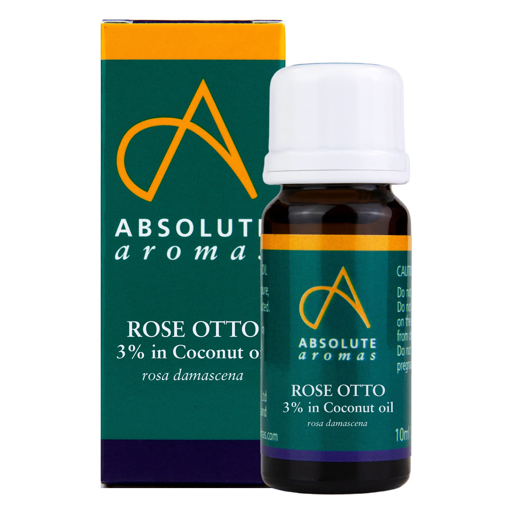 Absolute Aromas Rose Otto Essential Oil 3% Diluted in Organic Coconut Oil - 10ml Bottle for Aromatherapy, Massage & Skin Care