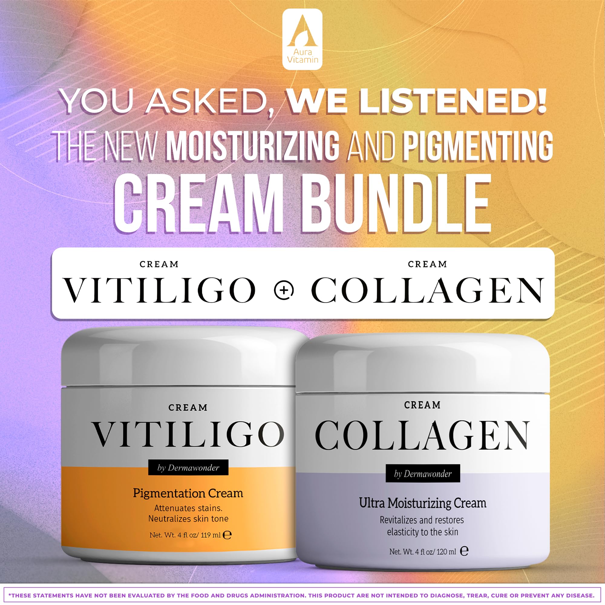 Vitiligo Dermawonder Pigmentation Cream & Collagen Face Moisturizer Set - Skin Tone Corrector for Sun Damage Repair & Anti-Aging, Ultra Hydrating Face & Body Cream for Dry Skin - 2-Pack - Perfect for Daily Skincare Routine & Post-Sun Care