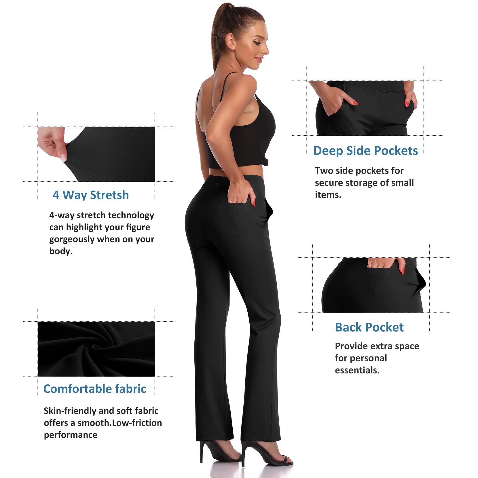 DAYOUNG Women's High Waist Bootcut Yoga Pants - Tummy Control Workout Leggings with 4-Way Stretch for Gym, Running & Everyday Wear