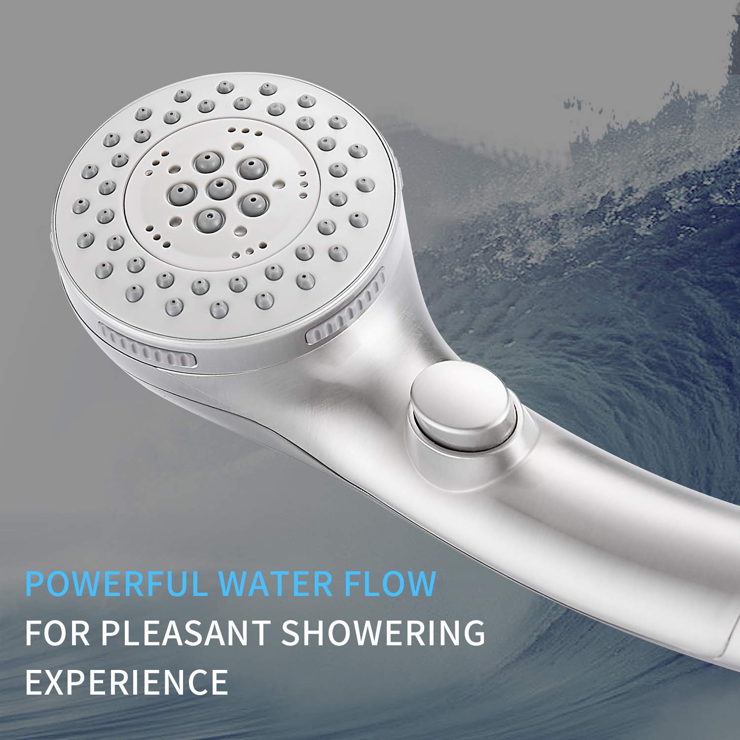 High Pressure 6-Setting Shower Head with Handheld Spray & ON/OFF Switch - Spa Mode, Brushed Nickel Finish - Perfect for Bathroom Renovation, Water Saving & Relaxing Shower Experience