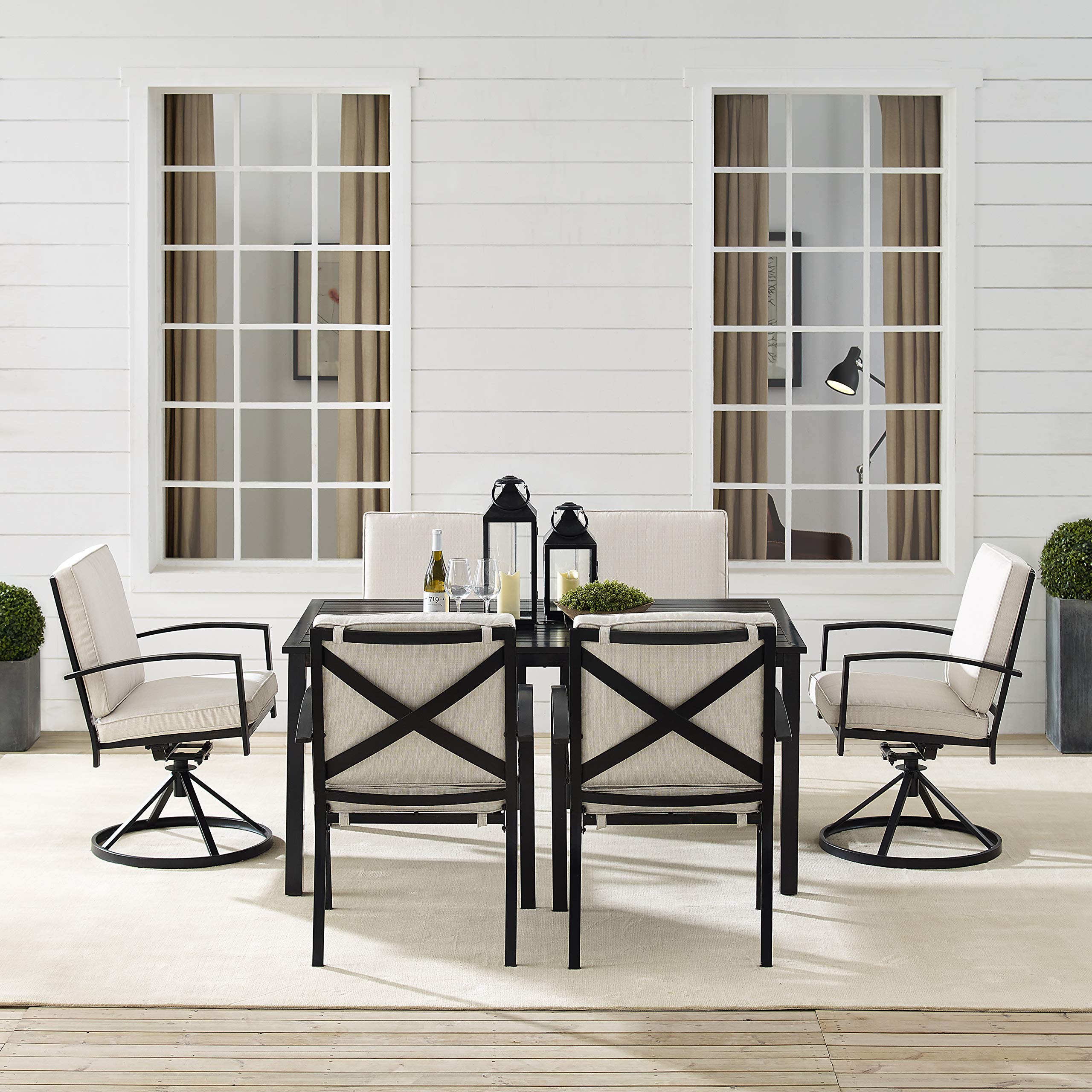 Crosley Furniture Kaplan 7-Piece Outdoor Dining Set for 6 - Patio Table and Chairs with Oiled Bronze Frame & Oatmeal Cushions - Perfect for Backyard, Deck, Garden, and Poolside Dining