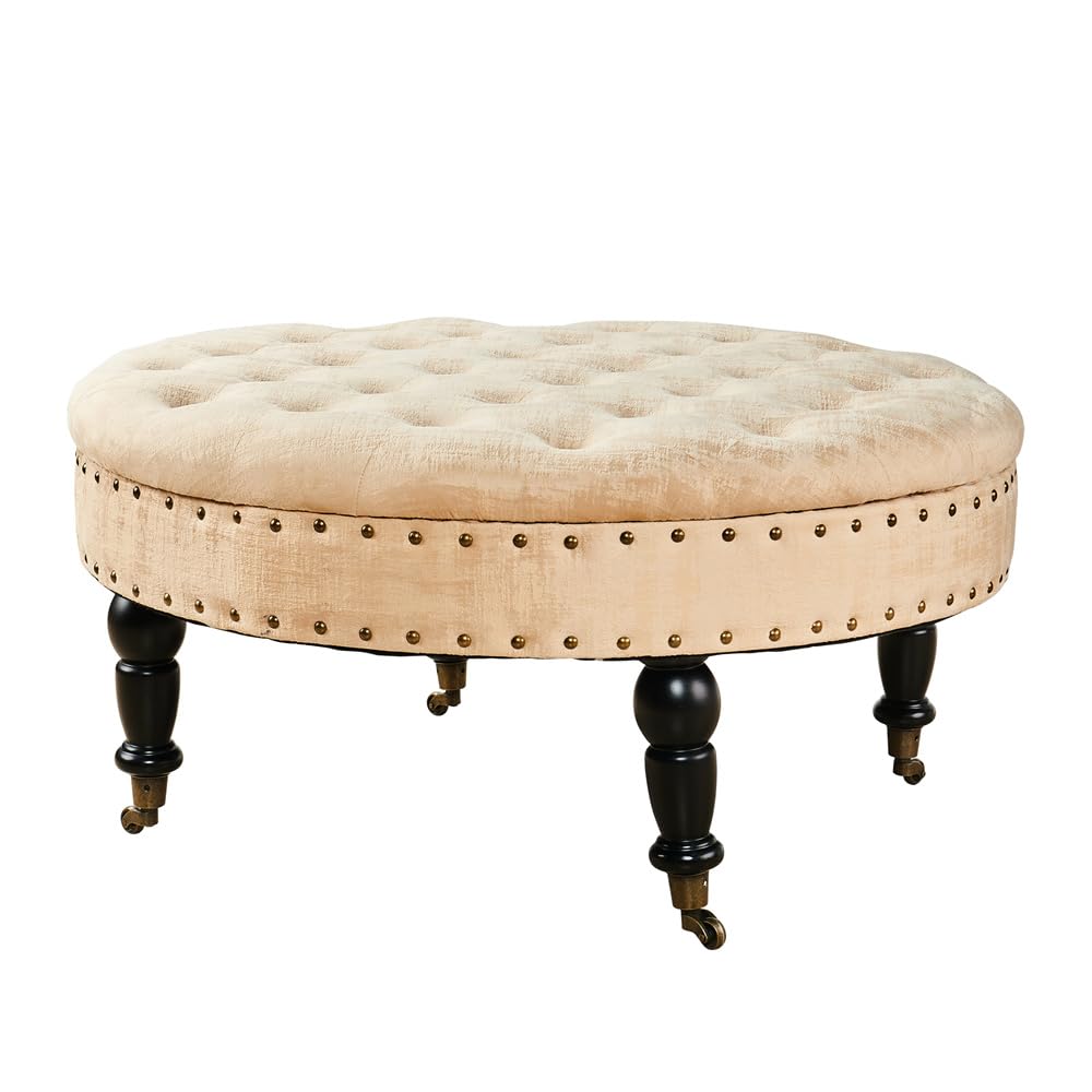 Round Velvet Tufted Ottoman Coffee Table - 34