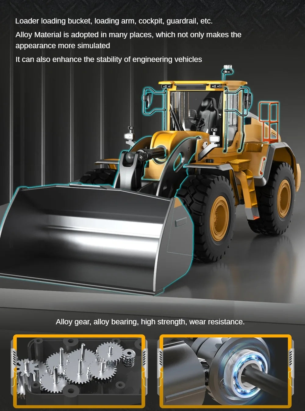 1/16 Scale L260H Double Eagle E592 RC Loader - Remote Control Electric Toy Truck with Light & Sound Effects | Construction Vehicle Model for Kids & Adults | Perfect for Indoor Play, Backyard Construction Site Games & Hobby Collection