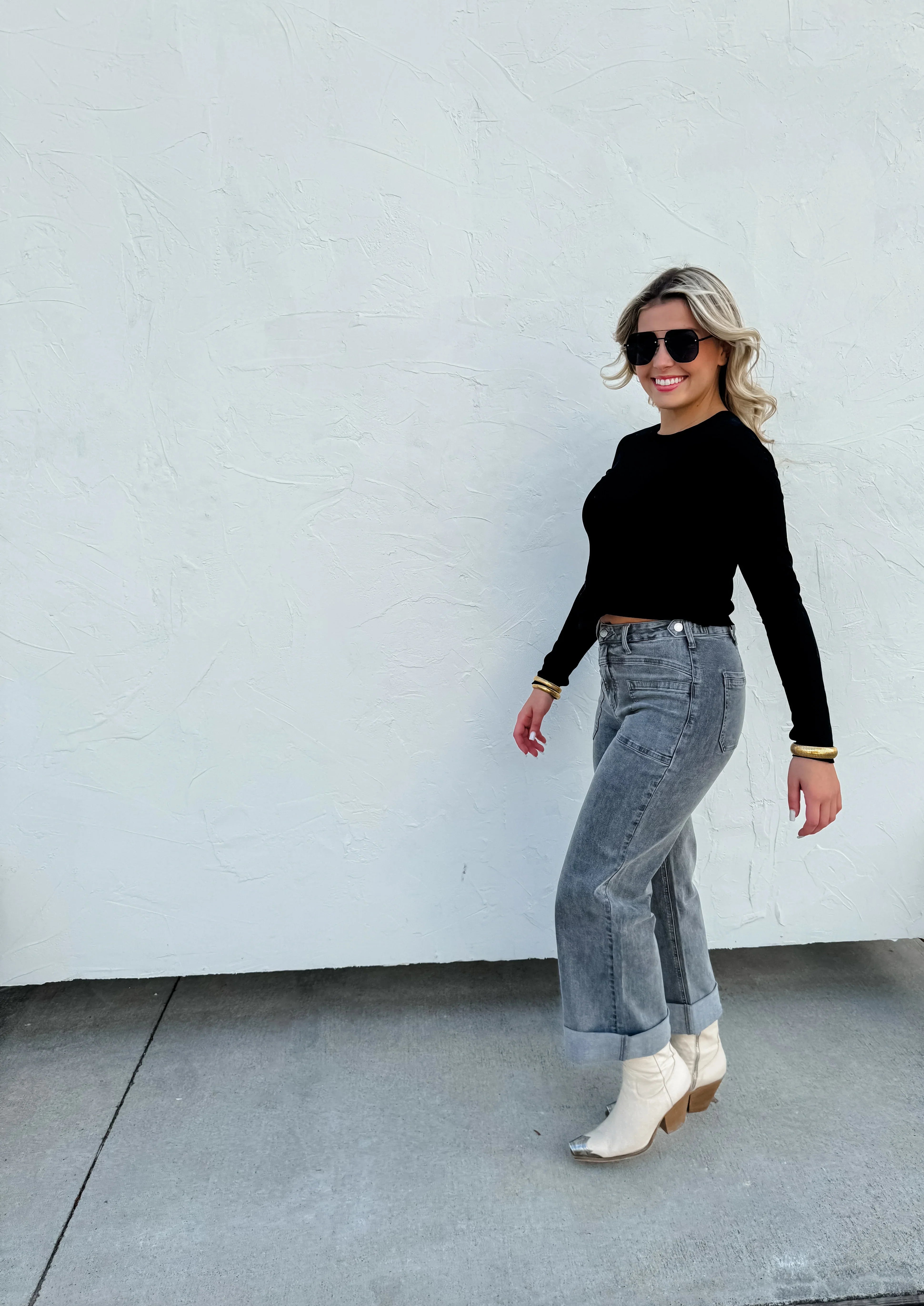 PREORDER: Grey Clover Front Pocket Jeans for Women - High Waist Slim Fit Denim Pants - Casual & Work Wear - Perfect for Office, Dating & Everyday Outfits