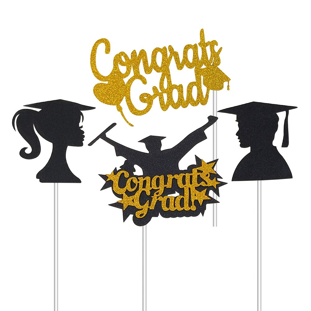 Graduation Cake Toppers Set of 4 - Bachelor's Degree Cap Decorations for Graduation Cakes, Dessert Tables & Party Supplies | Perfect for Graduation Celebrations, School Parties & Congratulations Decor