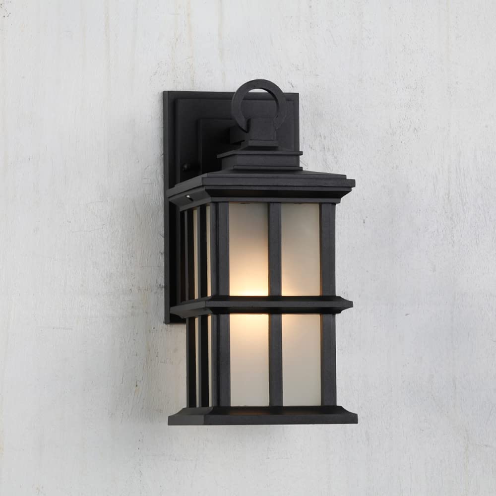 11.4in Black Aluminum Outdoor Wall Sconce with Glass Shade - IP65 Waterproof Porch Light Fixture for Garage, Patio & Exterior Walls - Durable Weatherproof Lighting for Outdoor Entryways, Pathways & Backyards