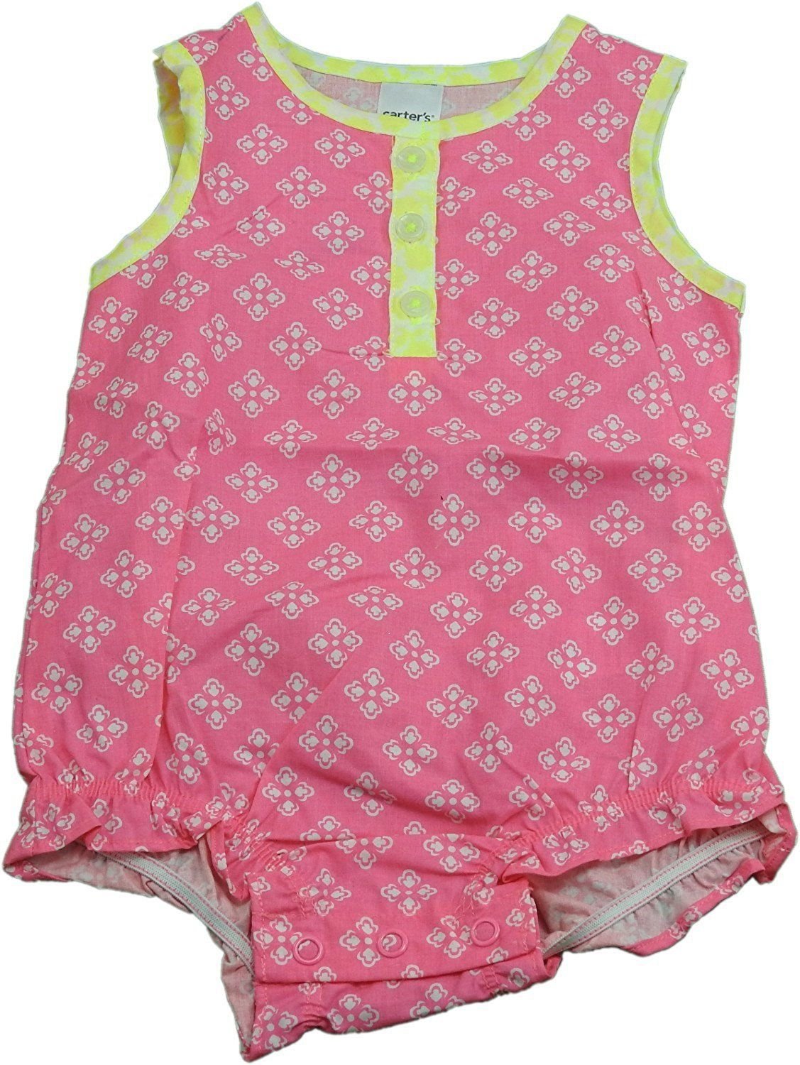 Carter's Baby Girls Sleeveless Romper - Pink, White & Yellow Outfit for 9 Months | Soft Cotton Summer Playwear for Infants, Photo Shoots & Daycare Comfort