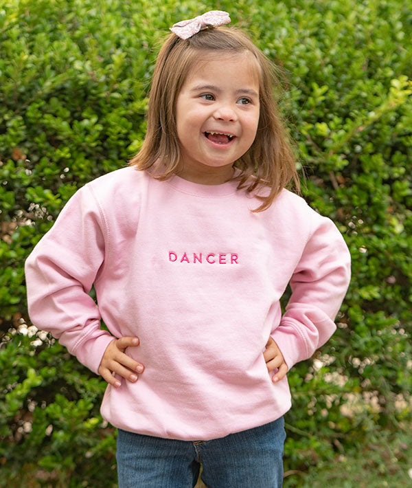 Girls Embroidered Dancer Sweatshirt - Cute & Comfortable Pullover for Dance Class, Gymnastics & Casual Wear