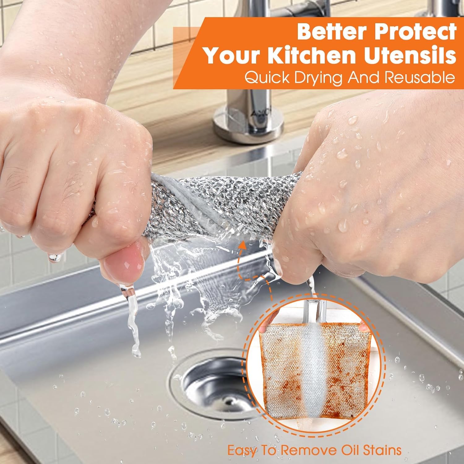 Makbrite Multipurpose Stainless Steel Scrubber Pads - Non-Scratch Dishwashing Rags for Wet & Dry Cleaning - Pack of 6 | Perfect for Washing Dishes, Sinks, Countertops & Kitchen Cleaning | Easy Rinse & Machine Washable