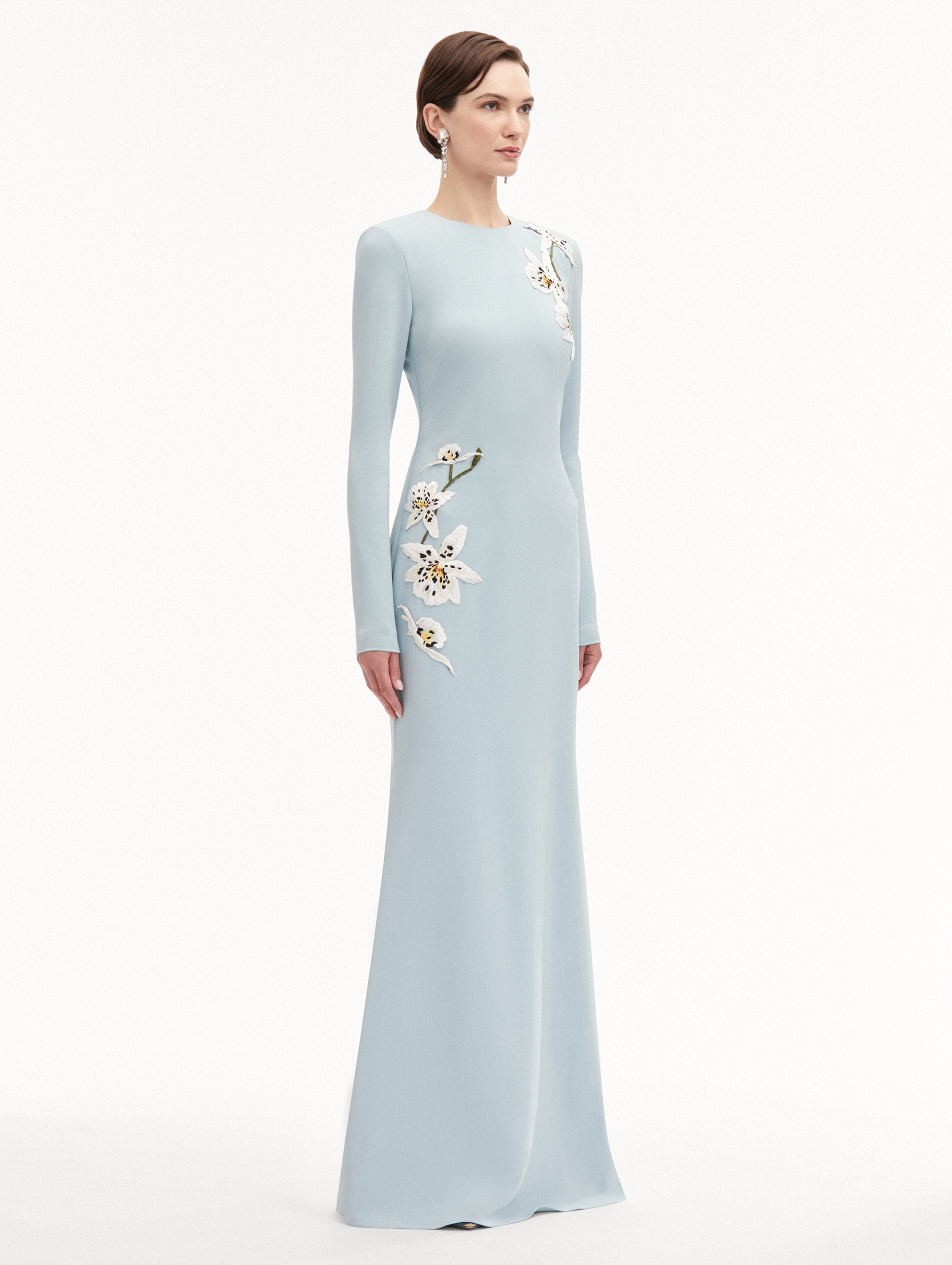 Elegant Orchid Embroidered Cady Gown for Women - Perfect for Weddings, Galas & Formal Evening Events