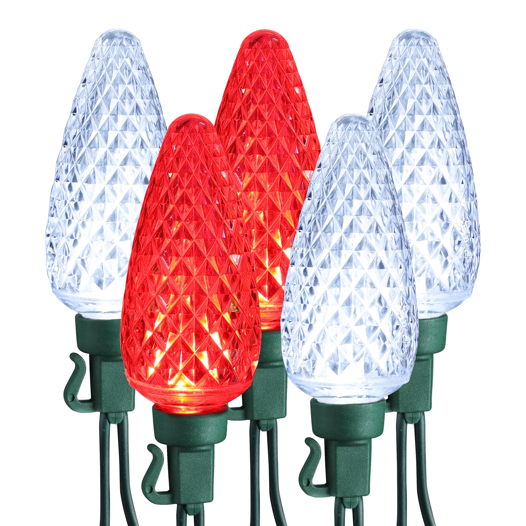 Brizled Red & White C9 Christmas Lights - 33ft 50 LED Faceted Strawberry String Lights, Connectable Waterproof Indoor/Outdoor Holiday Decor for Tree, House, Roof & Party - UL Listed | Perfect for Christmas Tree Decoration, Home Exterior Lighting & Festive Party Ambiance