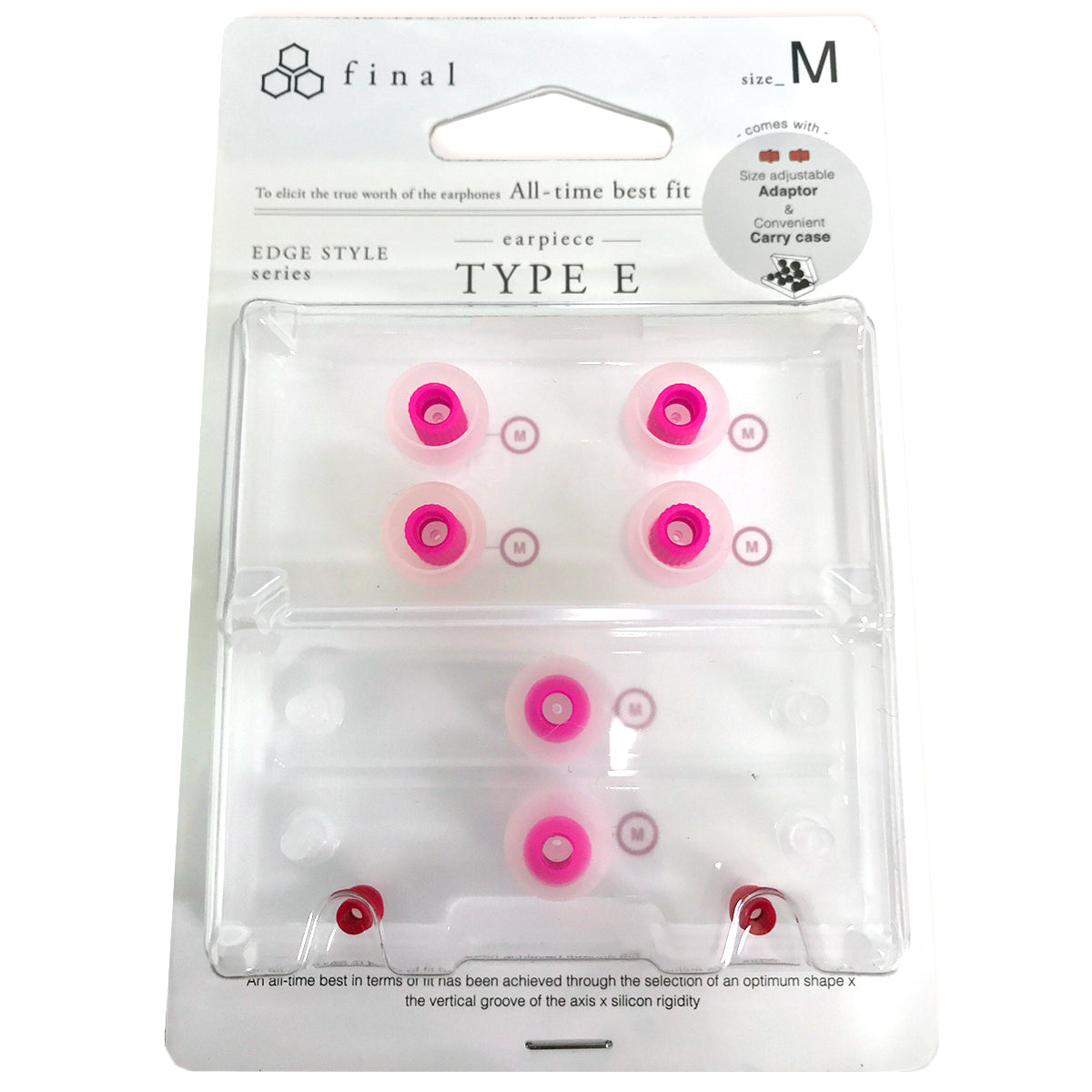 Final Audio Clear/Red Silicone Type E Earbud Tips Kit with Case & Nozzle Adapter - Perfect for Wireless Earbuds, Noise Isolation & Comfortable Fit