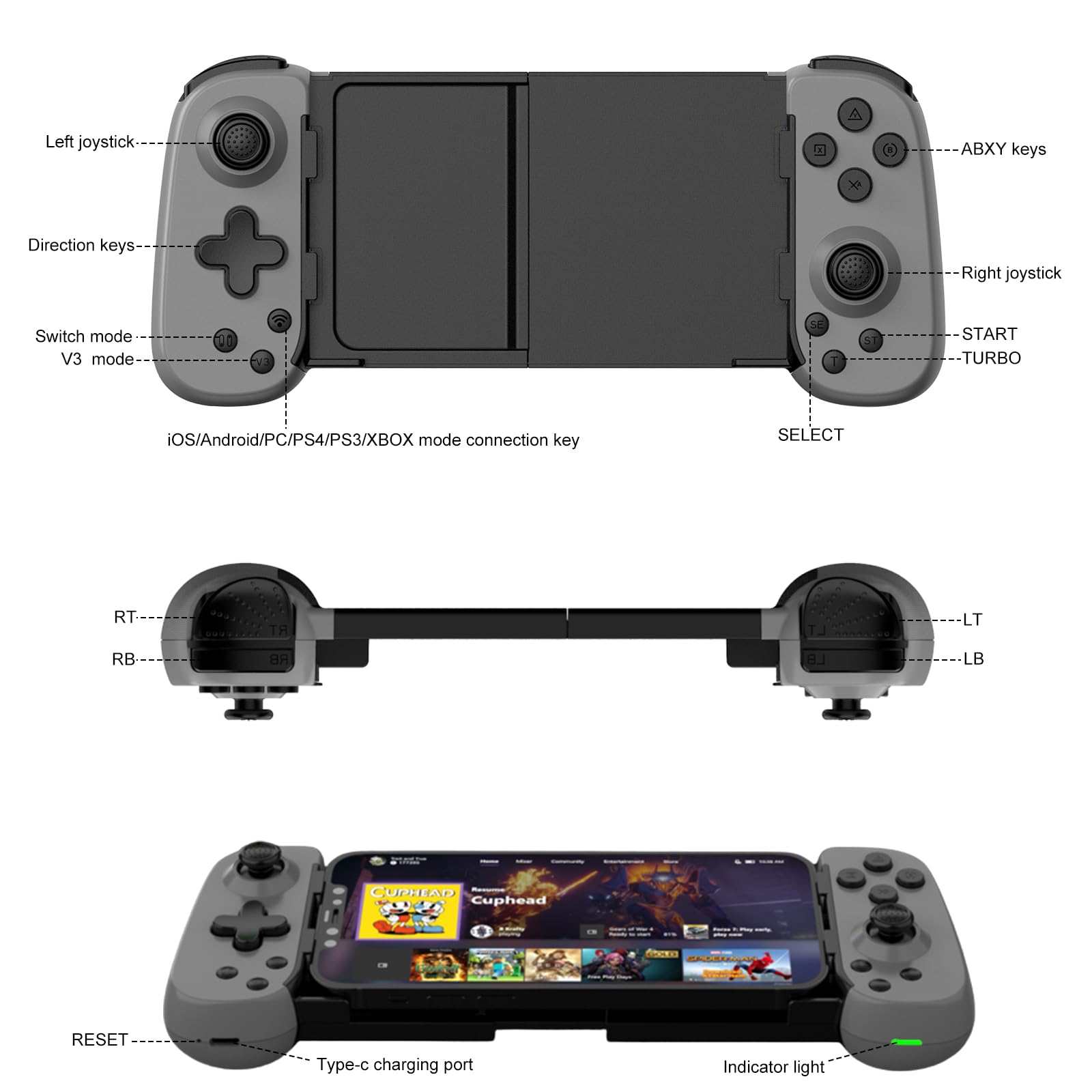 Wireless Gaming Controller for iPhone, Android, PC, iPad, Tablet, Switch & PS4 | MFi Certified | Compatible with PS5, Xbox & Cloud Gaming | Turbo Mode, 6-Axis Gyro & Dual Vibration Motors - Grey | Perfect for Mobile Gaming, Console Streaming & Arcade Games