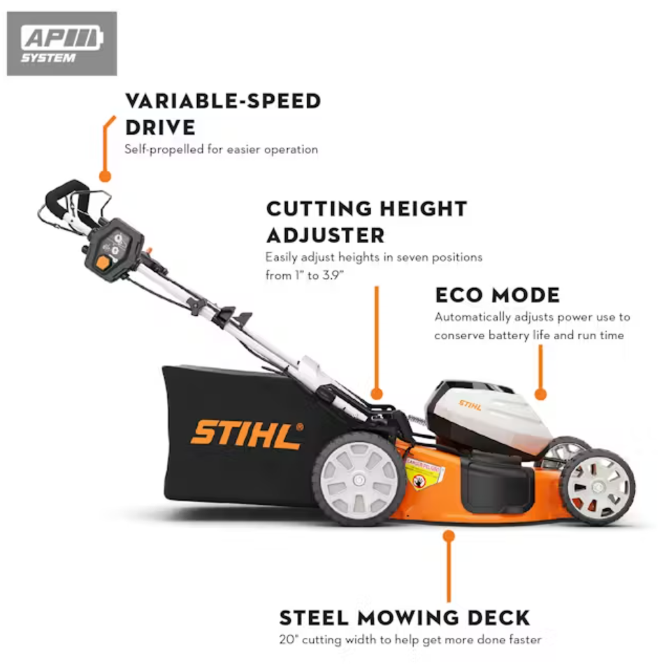 STIHL RMA 510 V Self-Propelled Battery-Powered Lawn Mower - Perfect for Residential Yards & Medium-Sized Gardens