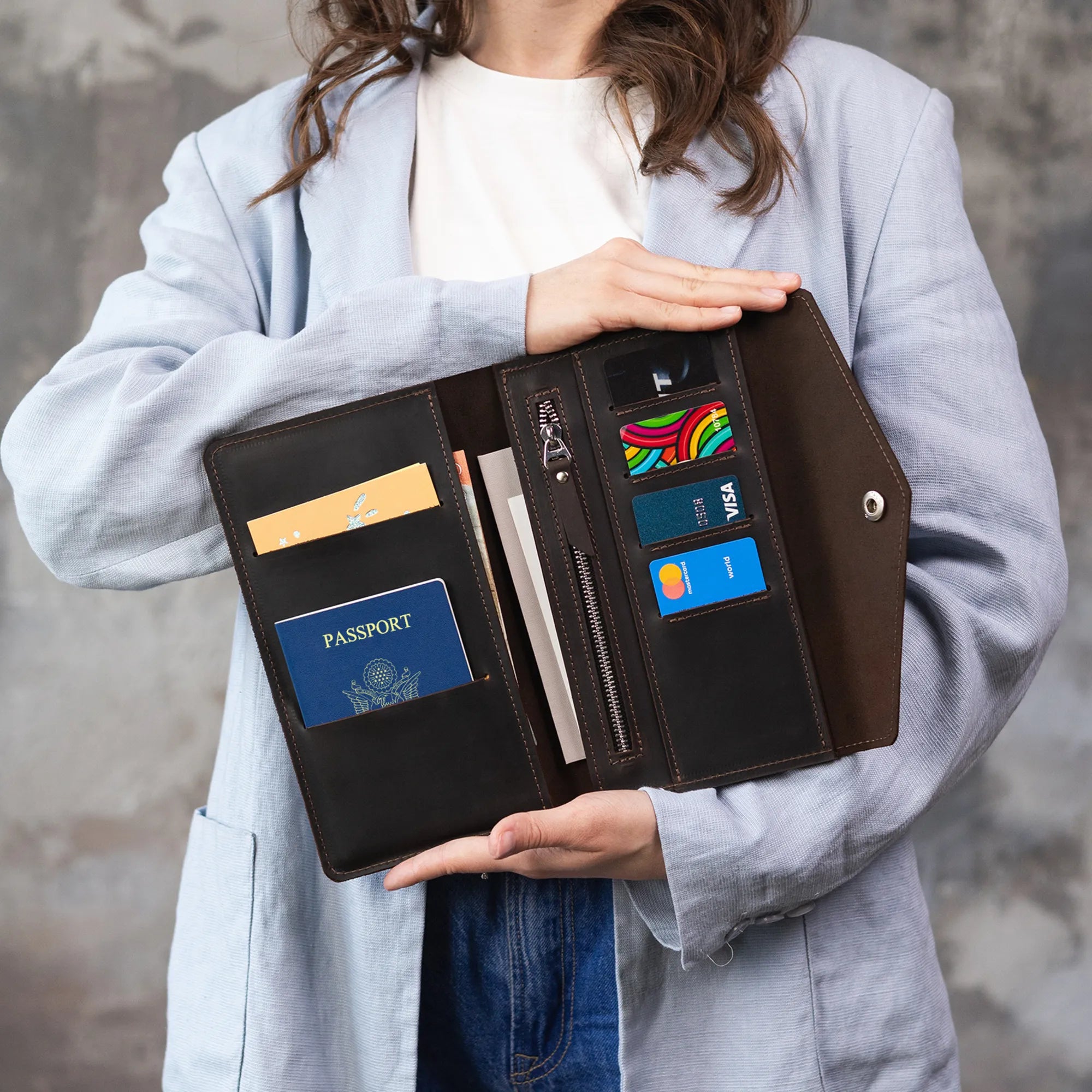 Genuine Leather Travel Wallet for Men & Women - RFID Blocking Passport Holder & Credit Card Organizer - Perfect for Airplane, Business Trips & Vacation Travel Accessories