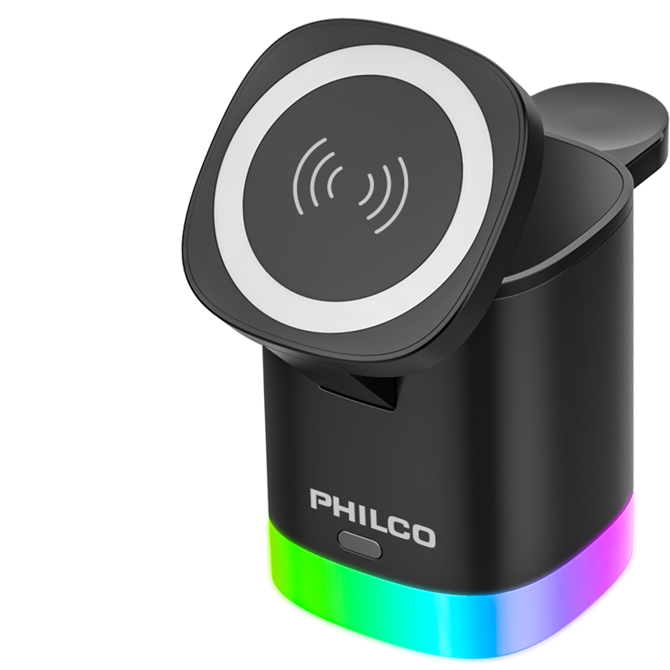 3-in-1 Magnetic Wireless Charging Station for iPhone 11/12/13/14/15/16 - 15W Fast Magsafe Charger with USB-C Port | Compatible with Apple Watch & AirPods | Foldable Compact Design & RGB Color Changing Light | Perfect for Home, Office & Travel Charging