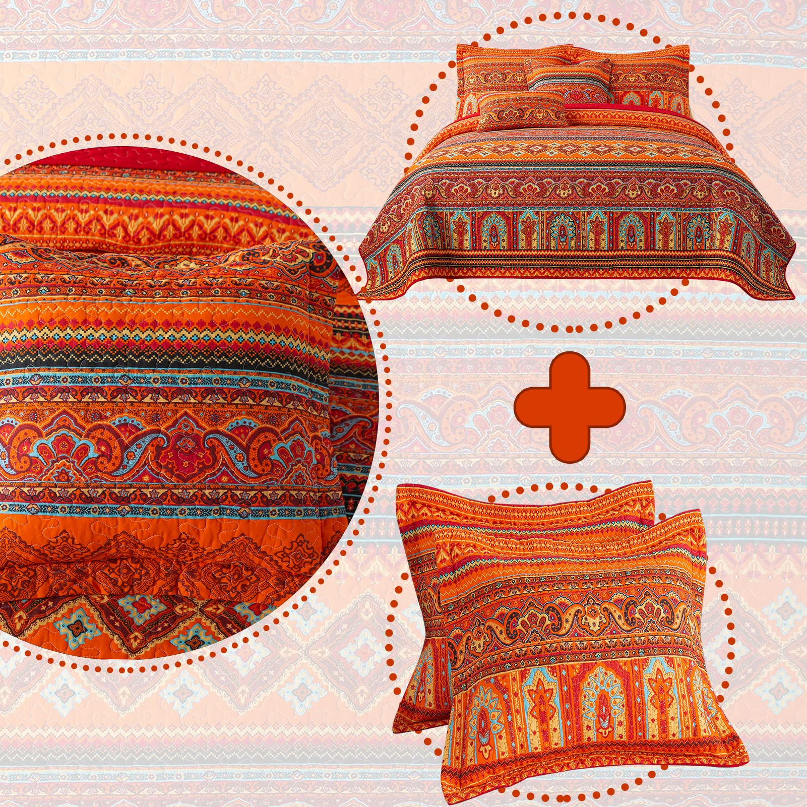 Boho Decorative Throw Pillow Covers Set of 2 - 18x18 Inch Square Farmhouse Cushion Covers for Couch, Bed & Sofa - Red Striped Jacquard Pattern - Perfect for Living Room, Bedroom & Home Decor
