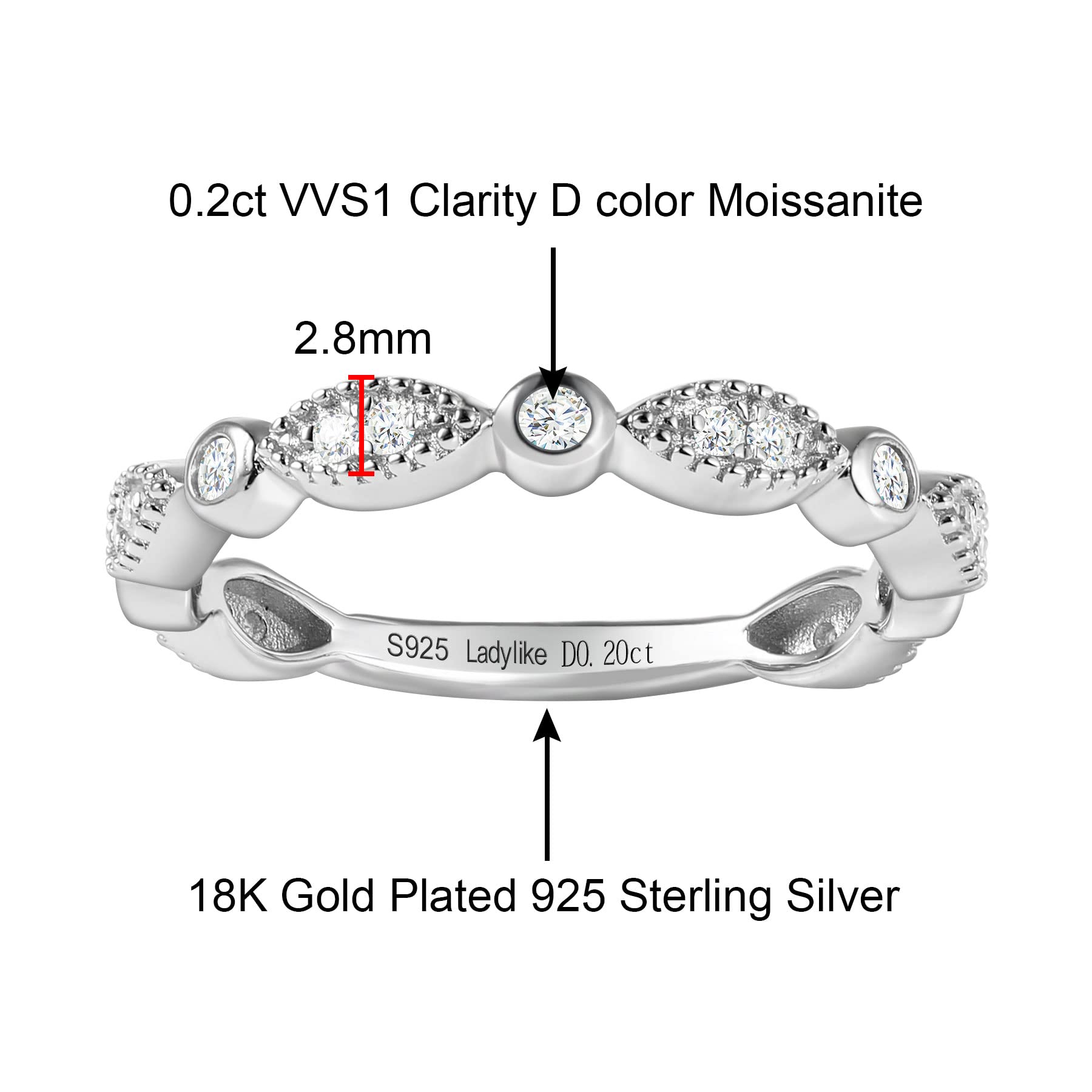 Lab-Created D Color VVS1 Moissanite Half Eternity Wedding Band - 925 Sterling Silver Stackable Ring for Women | Perfect for Bridal Sets, Anniversary Gifts & Everyday Elegance