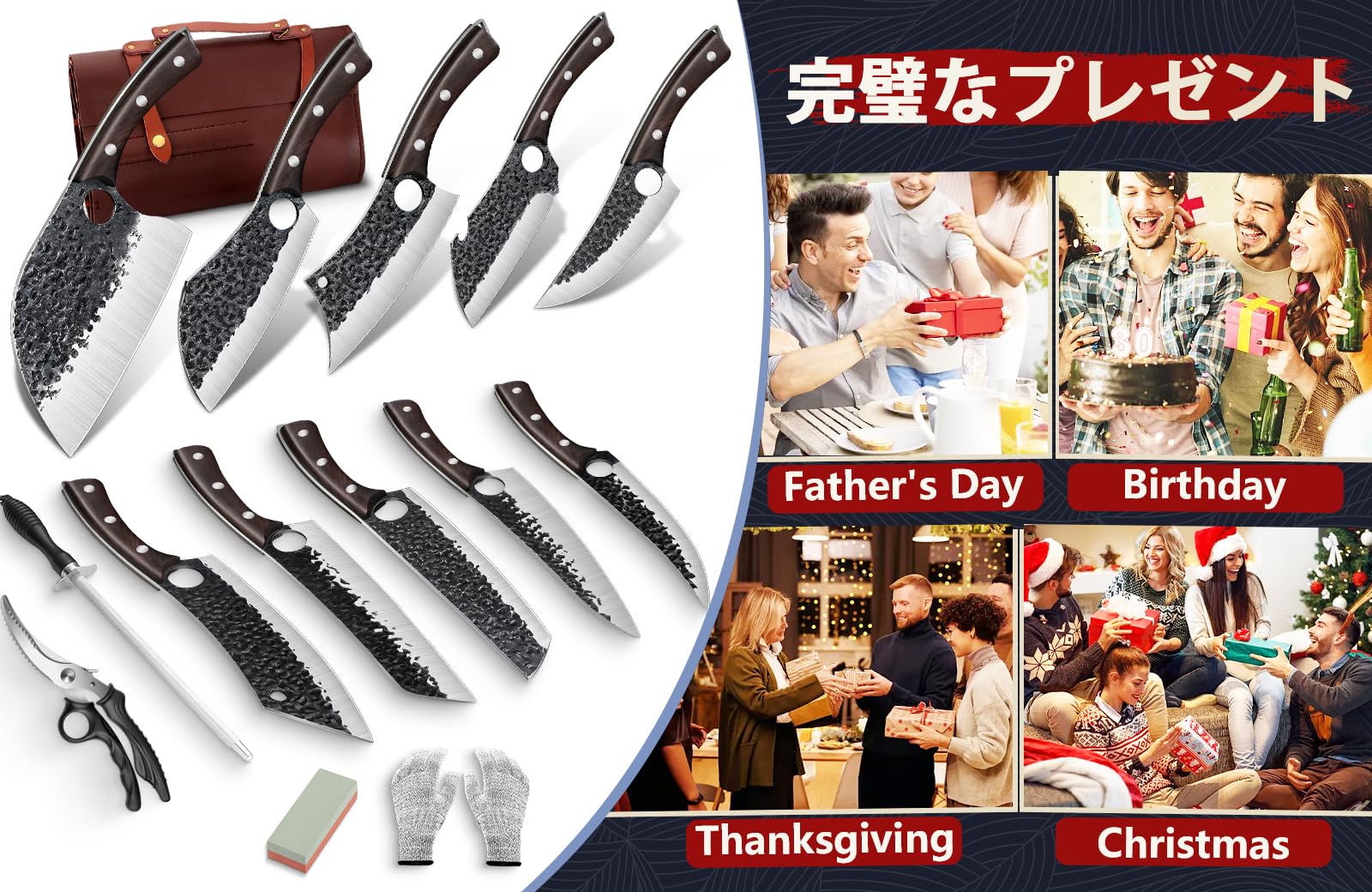 Premium Serbian Chef Knife Set - Hand Forged High Carbon Steel Butcher Knives with Leather Sheath | Professional Meat Cleaver, Boning & Viking Knives for Brisket Trimming | Perfect Gift for Dad & Home Chefs | Ideal for BBQ, Meat Processing & Culinary Enthusiasts