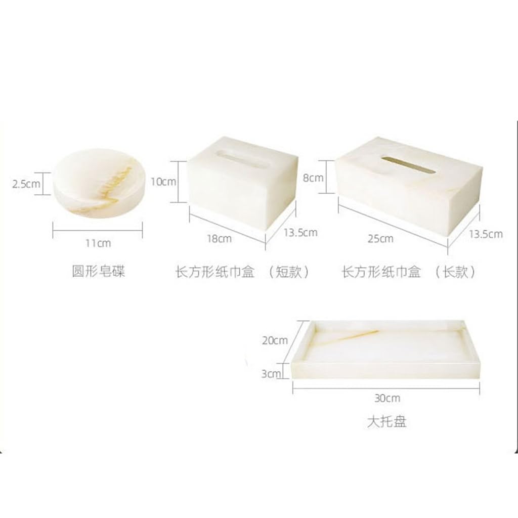 White Marble Bathroom Accessories Set - Soap Dispenser, Tissue Box Holder & Aromatherapy Tray for Modern Vanity Decor | Spa-Like Luxury for Home & Hotel Bathrooms