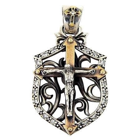 Rocker Cross Sterling Silver Crucifix Jesus Pendant Necklace for Men & Women - Religious Jewelry Gift for Baptism, Confirmation & Everyday Faith