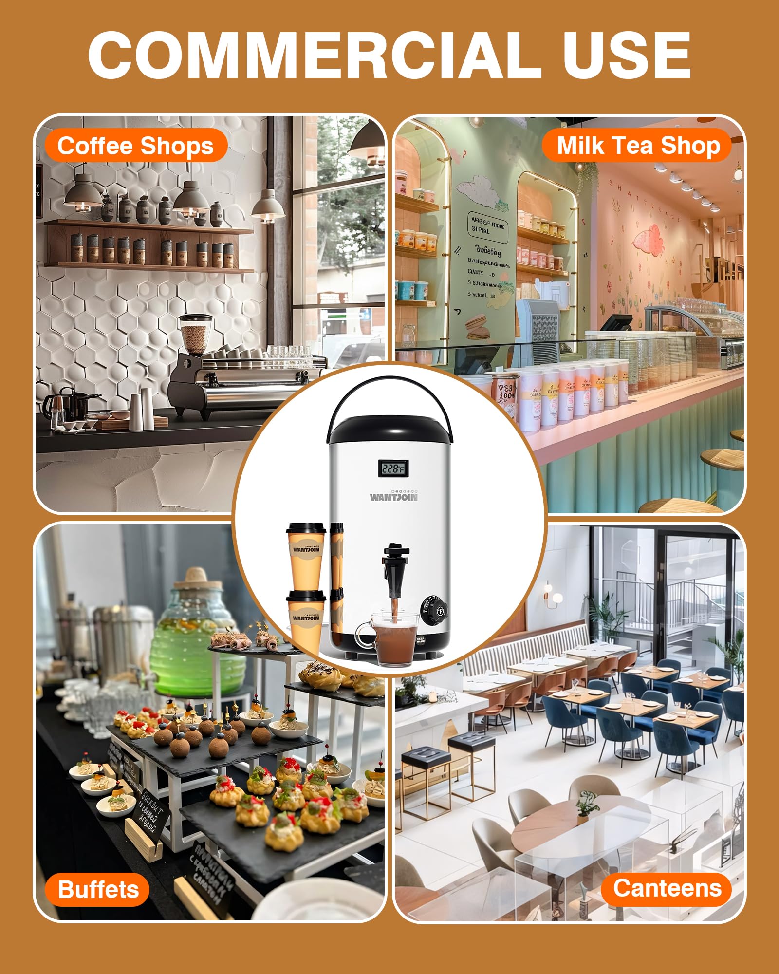 WantJoin 12L/3.2 Gallon Stainless Steel Electric Beverage Dispenser - Hot & Cold Water Urn with Spigot for Coffee, Tea, Milk, Juice - Perfect for Offices, Cafes, Parties and Events (Silver)